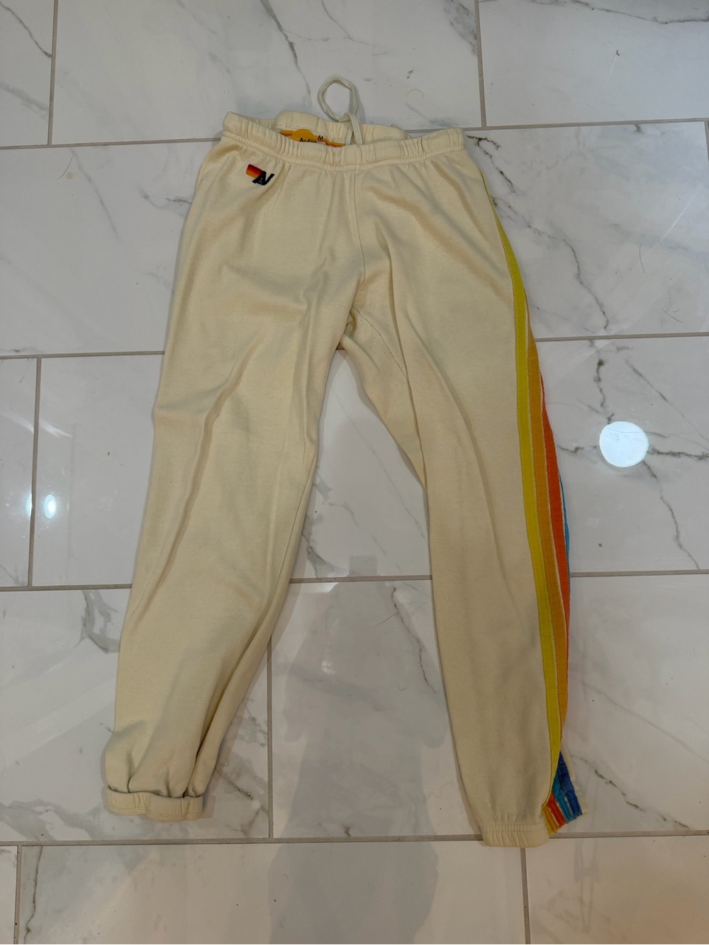 Aviator Nation Cream Rainbow Stripe Crop Sweatshirt & Joggers - Picture 5 of 6